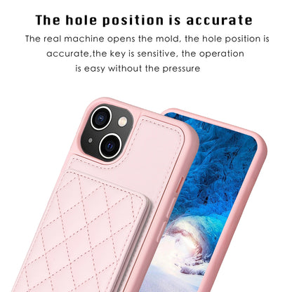 ELECTROPRIME For iPhone 15 BF25 Square Plaid Card Bag Holder Phone Case(Pink)