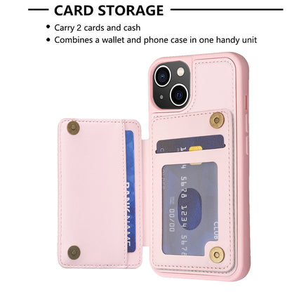 ELECTROPRIME For iPhone 15 BF25 Square Plaid Card Bag Holder Phone Case(Pink)