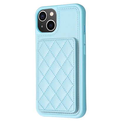 ELECTROPRIME For iPhone 15 BF25 Square Plaid Card Bag Holder Phone Case(Blue)