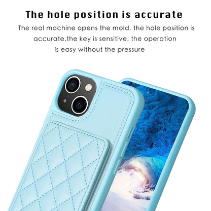 ELECTROPRIME For iPhone 15 BF25 Square Plaid Card Bag Holder Phone Case(Blue)