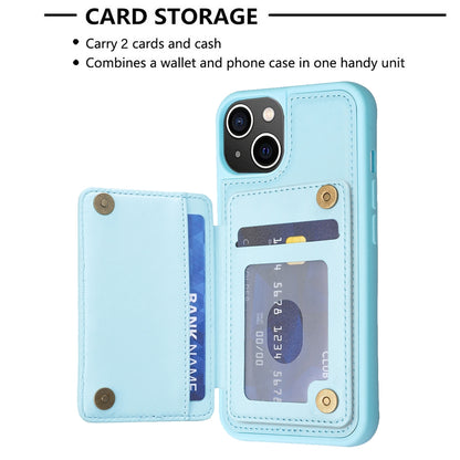 ELECTROPRIME For iPhone 15 BF25 Square Plaid Card Bag Holder Phone Case(Blue)