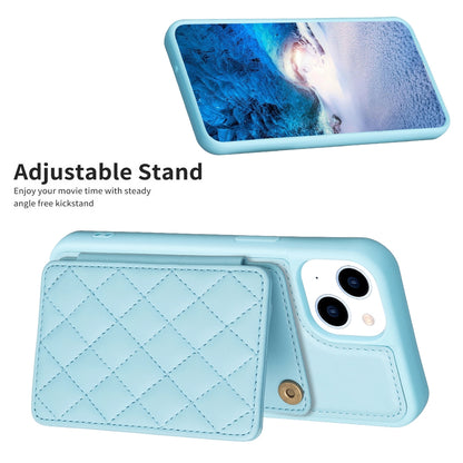 ELECTROPRIME For iPhone 15 BF25 Square Plaid Card Bag Holder Phone Case(Blue)