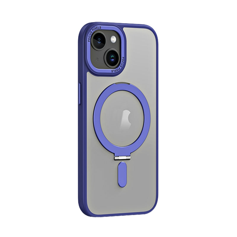 ELECTROPRIME For iPhone 15 Skin Feel MagSafe Shockproof Phone Case with Holder(Dark Blue)