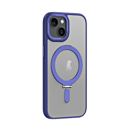 ELECTROPRIME For iPhone 15 Skin Feel MagSafe Shockproof Phone Case with Holder(Dark Blue)