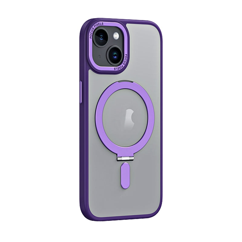ELECTROPRIME For iPhone 15 Skin Feel MagSafe Shockproof Phone Case with Holder(Purple)
