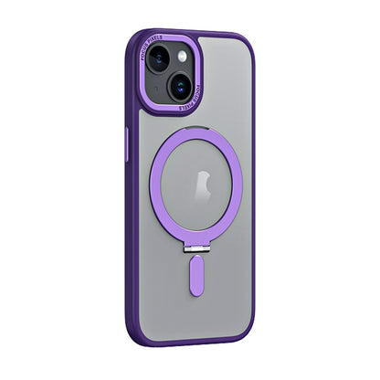 ELECTROPRIME For iPhone 15 Skin Feel MagSafe Shockproof Phone Case with Holder(Purple)