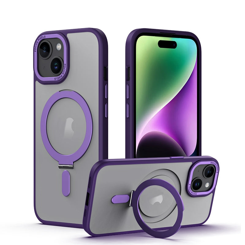 ELECTROPRIME For iPhone 15 Skin Feel MagSafe Shockproof Phone Case with Holder(Purple)