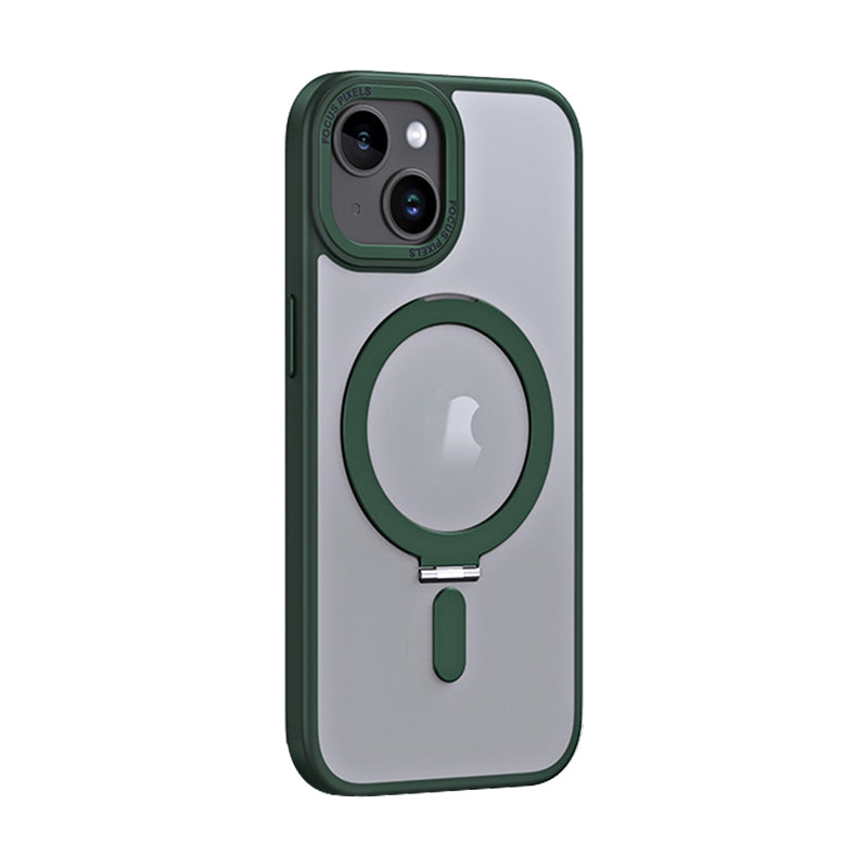 ELECTROPRIME For iPhone 15 Skin Feel MagSafe Shockproof Phone Case with Holder(Dark Green)