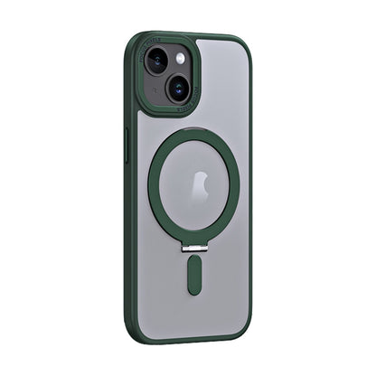 ELECTROPRIME For iPhone 15 Skin Feel MagSafe Shockproof Phone Case with Holder(Dark Green)