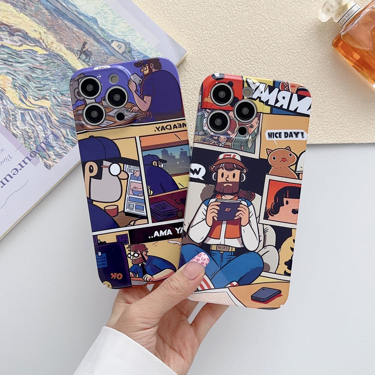 ELECTROPRIME For iPhone 15 Plus Painted Pattern Precise Hole PC Phone Case(Orange Robot)