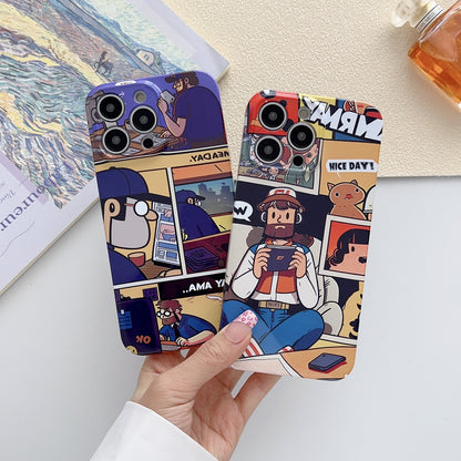 ELECTROPRIME For iPhone 15 Plus Painted Pattern Precise Hole PC Phone Case(Orange Robot)