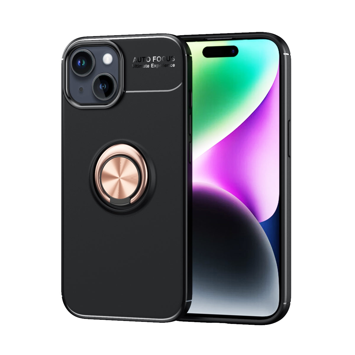 ELECTROPRIME For iPhone 15 Metal Ring Holder TPU Phone Case(Black+Gold)