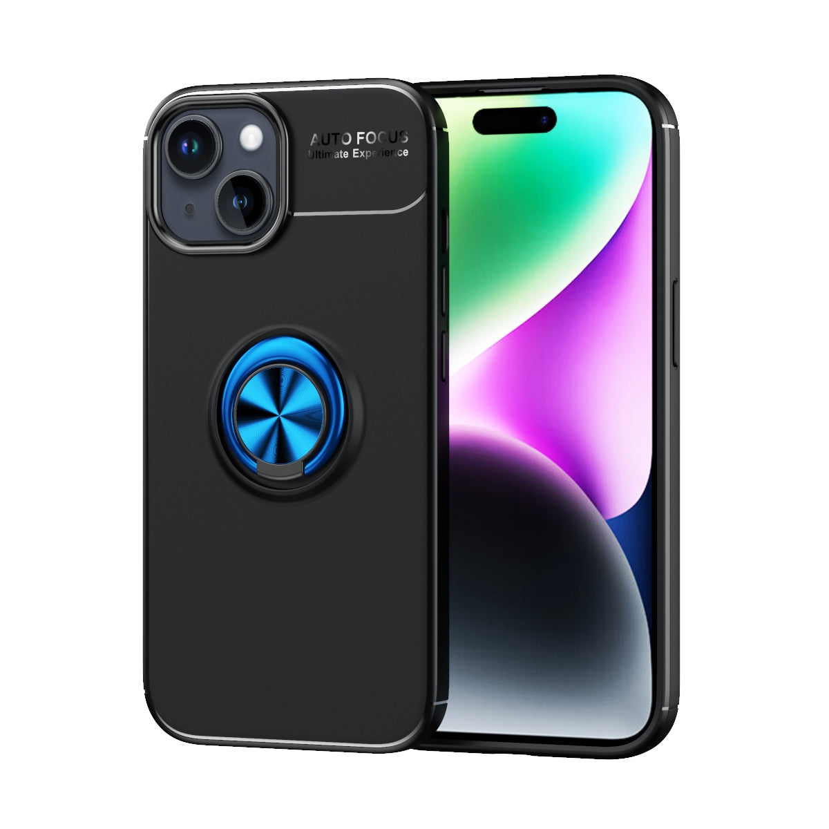 ELECTROPRIME For iPhone 15 Metal Ring Holder TPU Phone Case(Black+Blue)