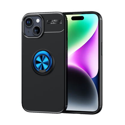 ELECTROPRIME For iPhone 15 Metal Ring Holder TPU Phone Case(Black+Blue)