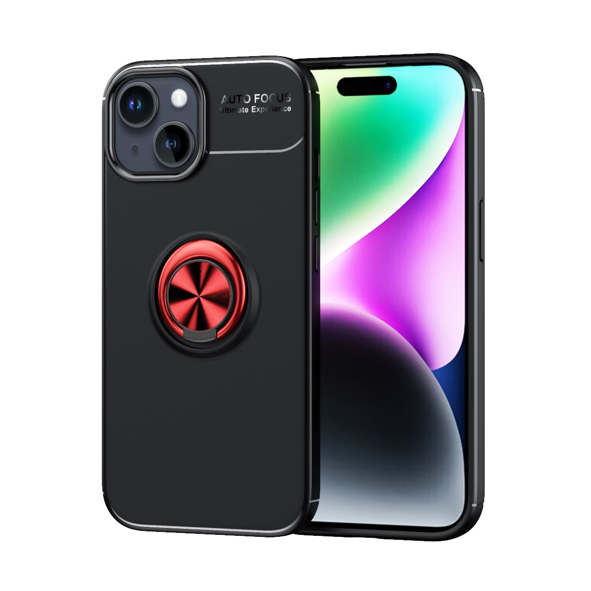 ELECTROPRIME For iPhone 15 Metal Ring Holder TPU Phone Case(Black+Red)