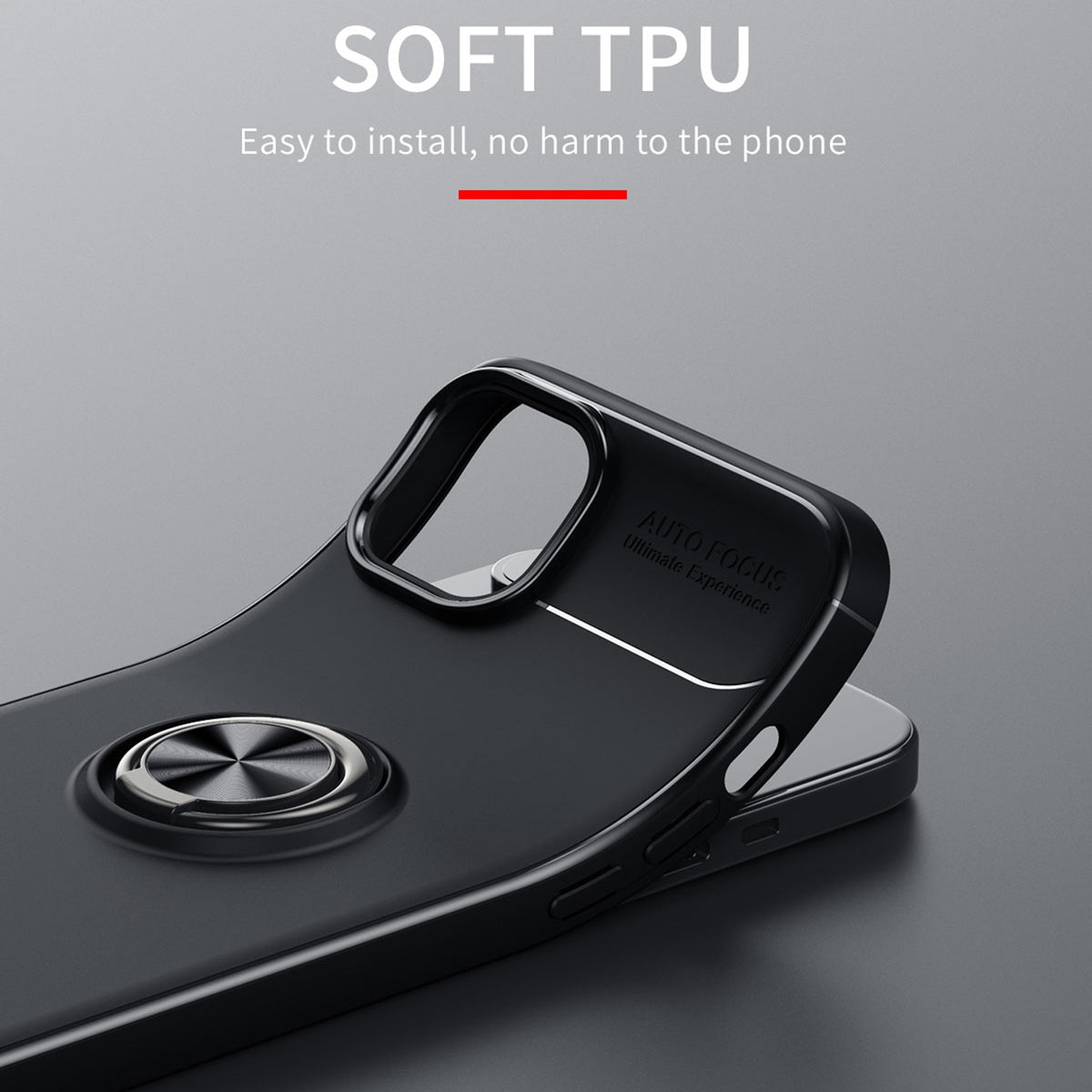 ELECTROPRIME For iPhone 15 Metal Ring Holder TPU Phone Case(Black+Red)