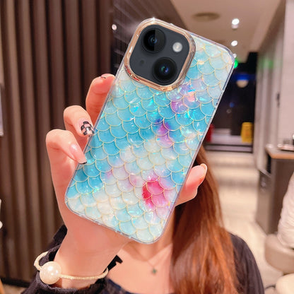 ELECTROPRIME For iPhone 15 Colorful Crystal Shell Pattern PC + TPU Phone Case(Fish-scales Blue)