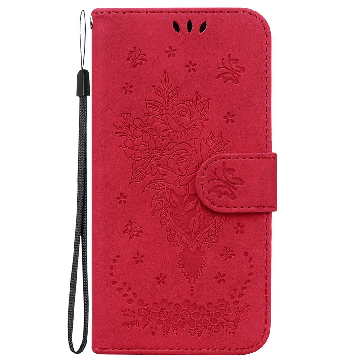 ELECTROPRIME For iPhone 15 Butterfly Rose Embossed Leather Phone Case(Red)