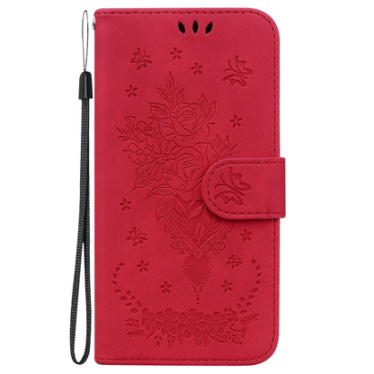 ELECTROPRIME For iPhone 15 Butterfly Rose Embossed Leather Phone Case(Red)
