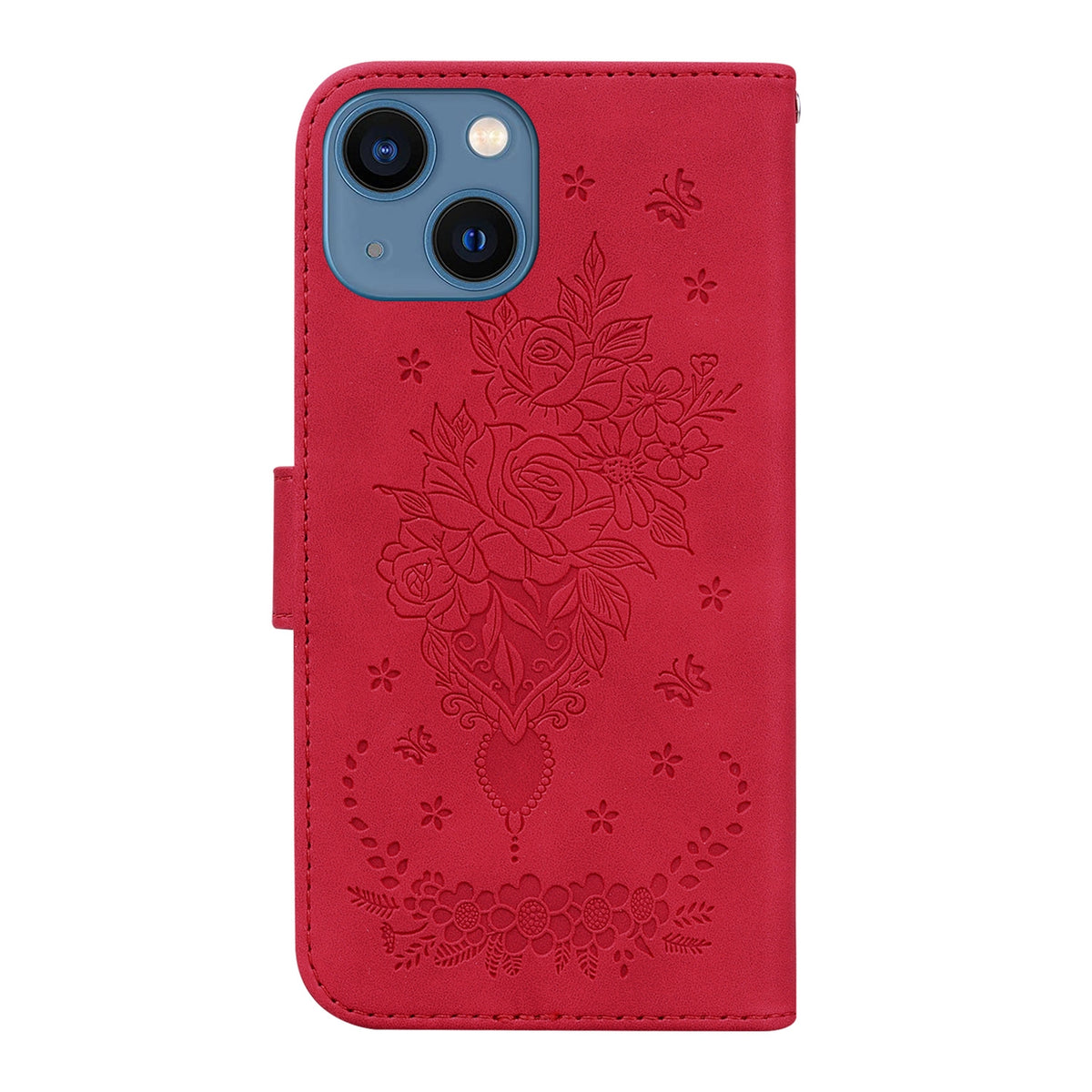 ELECTROPRIME For iPhone 15 Butterfly Rose Embossed Leather Phone Case(Red)