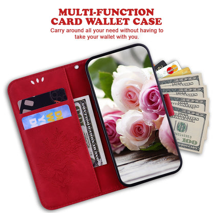 ELECTROPRIME For iPhone 15 Butterfly Rose Embossed Leather Phone Case(Red)