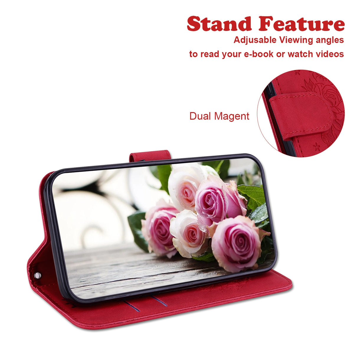 ELECTROPRIME For iPhone 15 Butterfly Rose Embossed Leather Phone Case(Red)