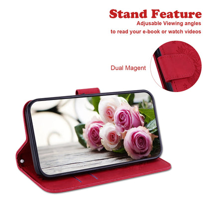 ELECTROPRIME For iPhone 15 Butterfly Rose Embossed Leather Phone Case(Red)