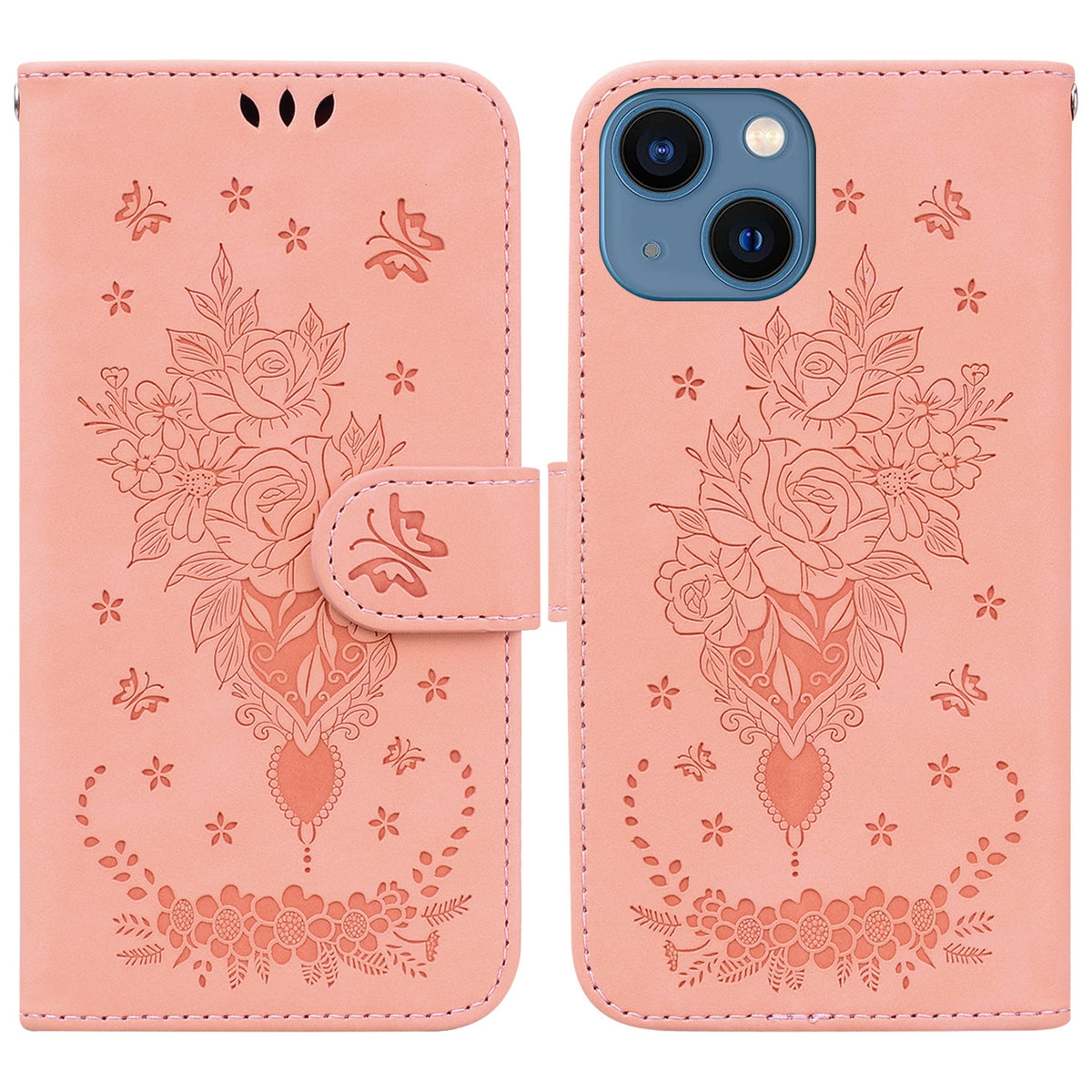 ELECTROPRIME For iPhone 15 Butterfly Rose Embossed Leather Phone Case(Pink)