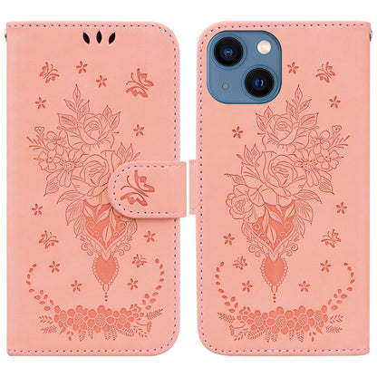 ELECTROPRIME For iPhone 15 Butterfly Rose Embossed Leather Phone Case(Pink)
