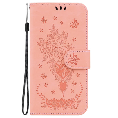 ELECTROPRIME For iPhone 15 Butterfly Rose Embossed Leather Phone Case(Pink)