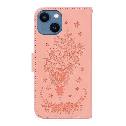 ELECTROPRIME For iPhone 15 Butterfly Rose Embossed Leather Phone Case(Pink)