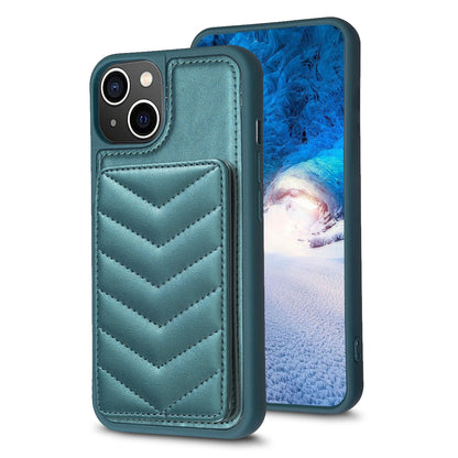 ELECTROPRIME For iPhone 15 BF26 Wave Pattern Card Bag Holder Phone Case(Green)