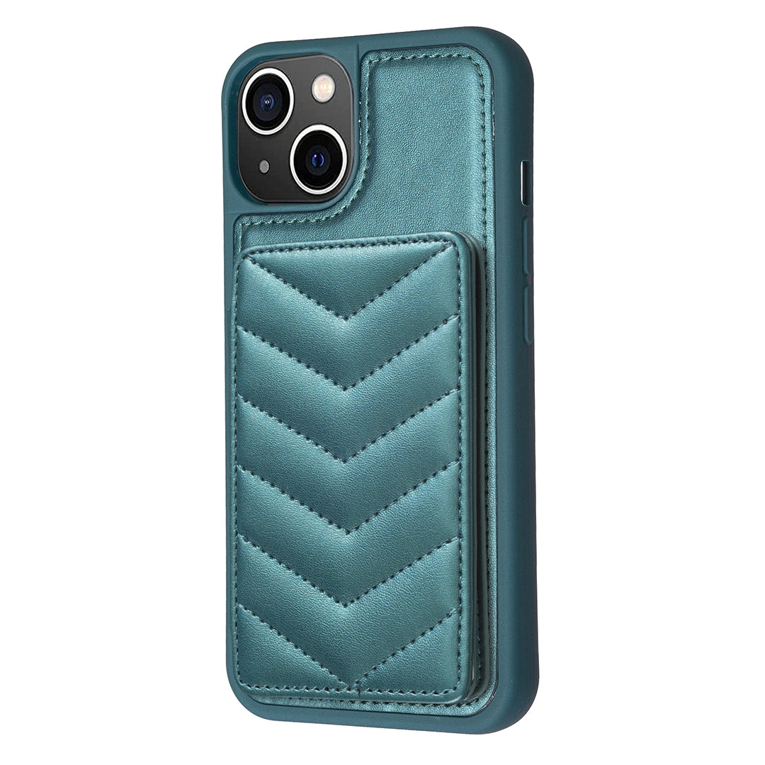ELECTROPRIME For iPhone 15 BF26 Wave Pattern Card Bag Holder Phone Case(Green)