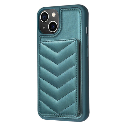 ELECTROPRIME For iPhone 15 BF26 Wave Pattern Card Bag Holder Phone Case(Green)