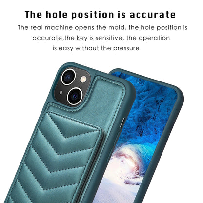 ELECTROPRIME For iPhone 15 BF26 Wave Pattern Card Bag Holder Phone Case(Green)