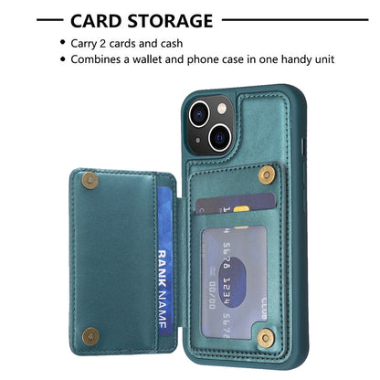 ELECTROPRIME For iPhone 15 BF26 Wave Pattern Card Bag Holder Phone Case(Green)