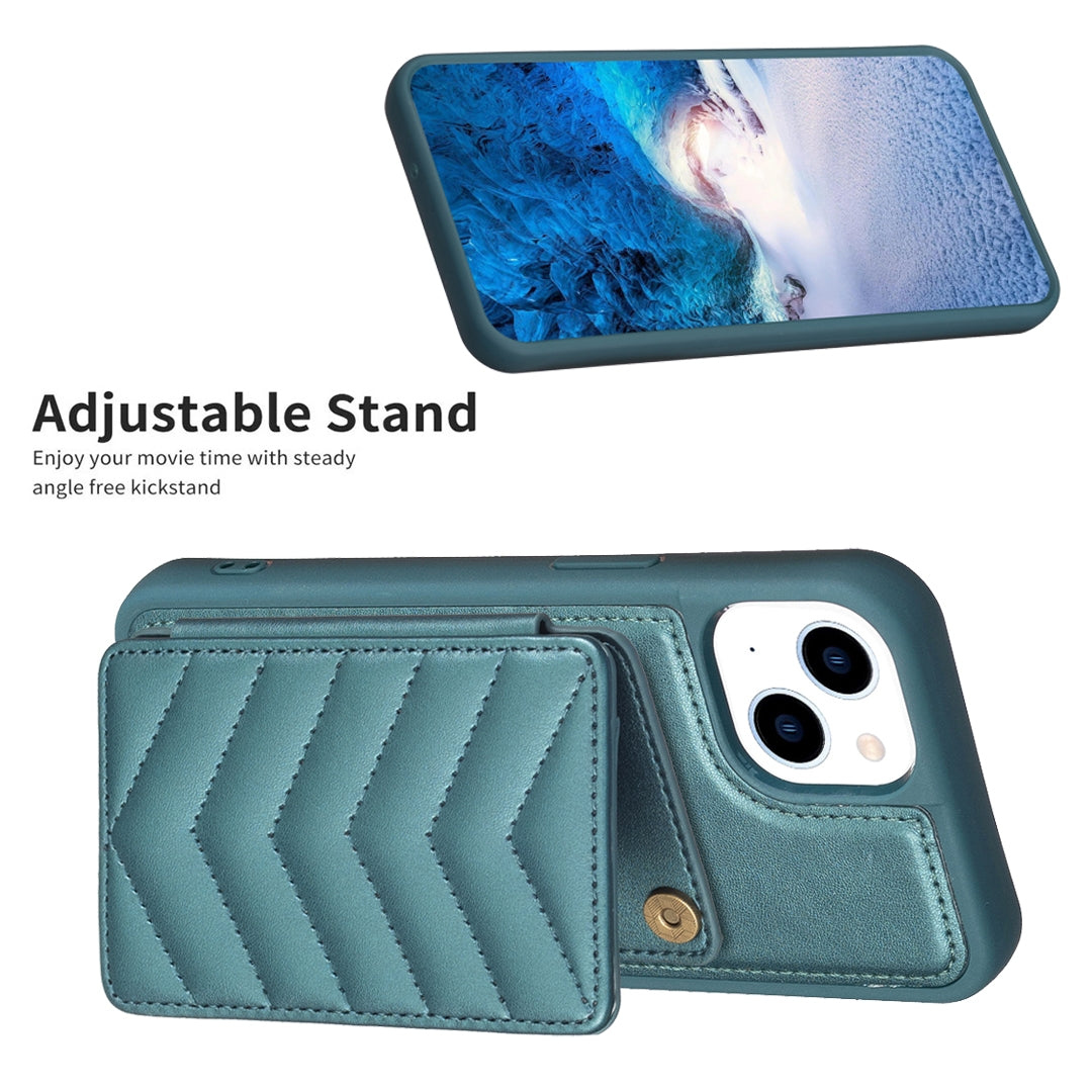 ELECTROPRIME For iPhone 15 BF26 Wave Pattern Card Bag Holder Phone Case(Green)