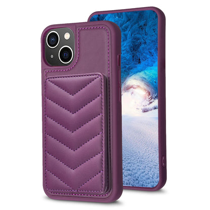 ELECTROPRIME For iPhone 15 BF26 Wave Pattern Card Bag Holder Phone Case(Dark Purple)