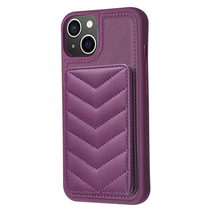 ELECTROPRIME For iPhone 15 BF26 Wave Pattern Card Bag Holder Phone Case(Dark Purple)