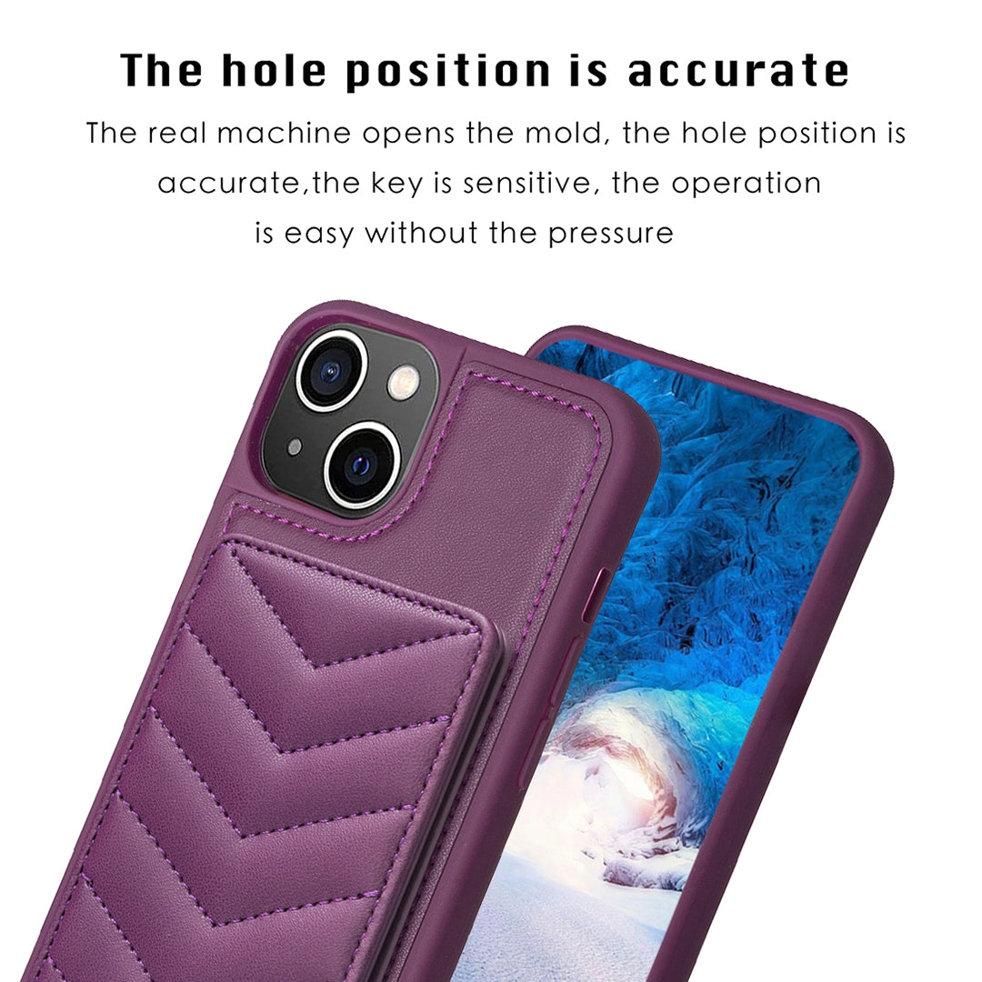 ELECTROPRIME For iPhone 15 BF26 Wave Pattern Card Bag Holder Phone Case(Dark Purple)