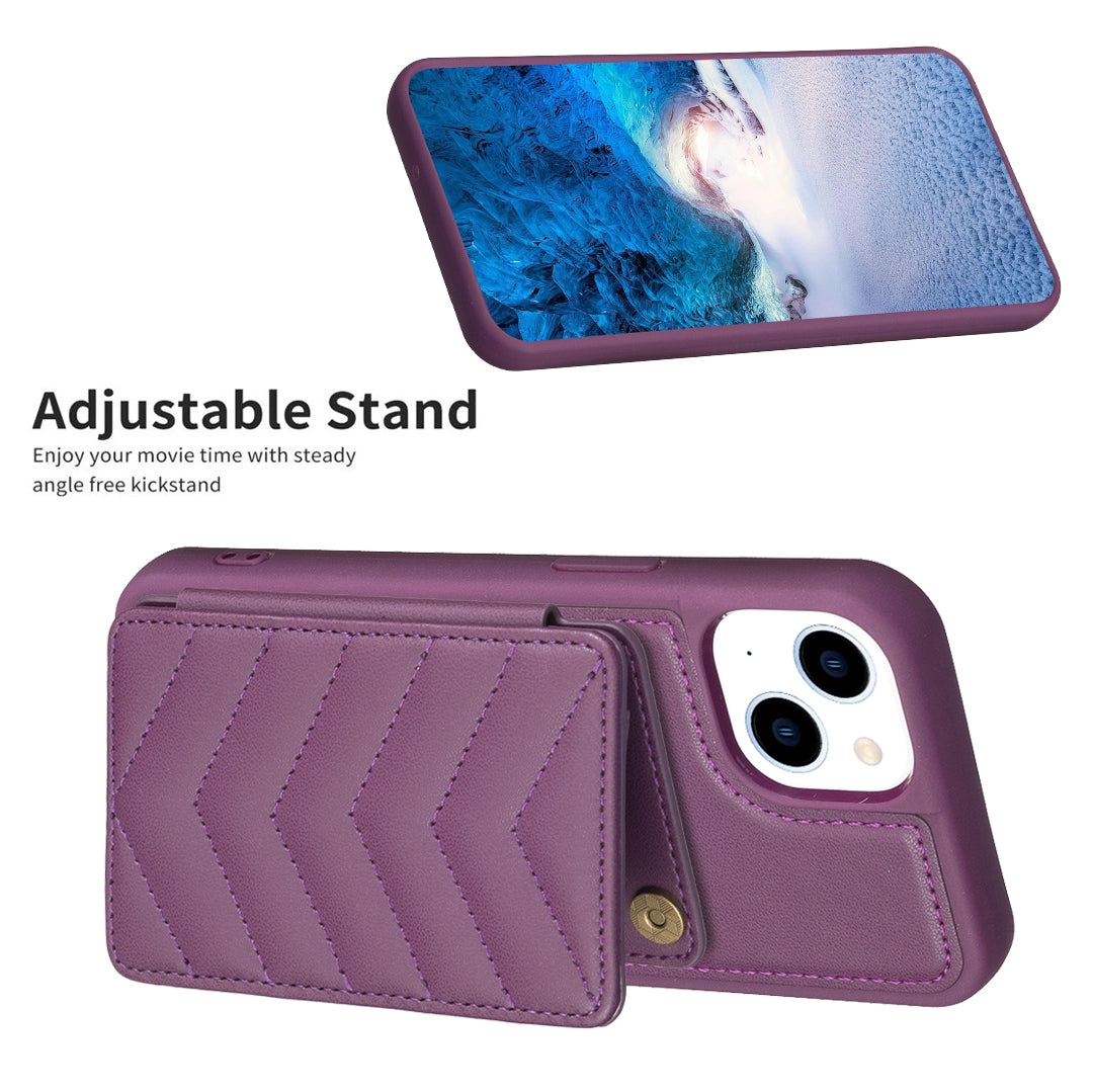 ELECTROPRIME For iPhone 15 BF26 Wave Pattern Card Bag Holder Phone Case(Dark Purple)