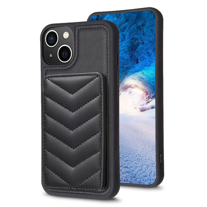 ELECTROPRIME For iPhone 15 BF26 Wave Pattern Card Bag Holder Phone Case(Black)