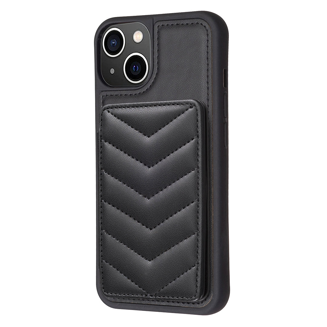 ELECTROPRIME For iPhone 15 BF26 Wave Pattern Card Bag Holder Phone Case(Black)