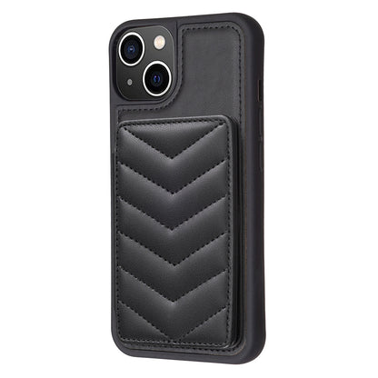 ELECTROPRIME For iPhone 15 BF26 Wave Pattern Card Bag Holder Phone Case(Black)