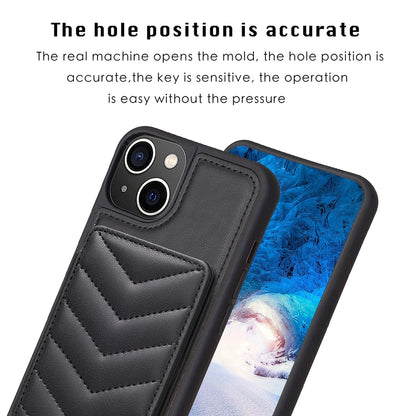 ELECTROPRIME For iPhone 15 BF26 Wave Pattern Card Bag Holder Phone Case(Black)