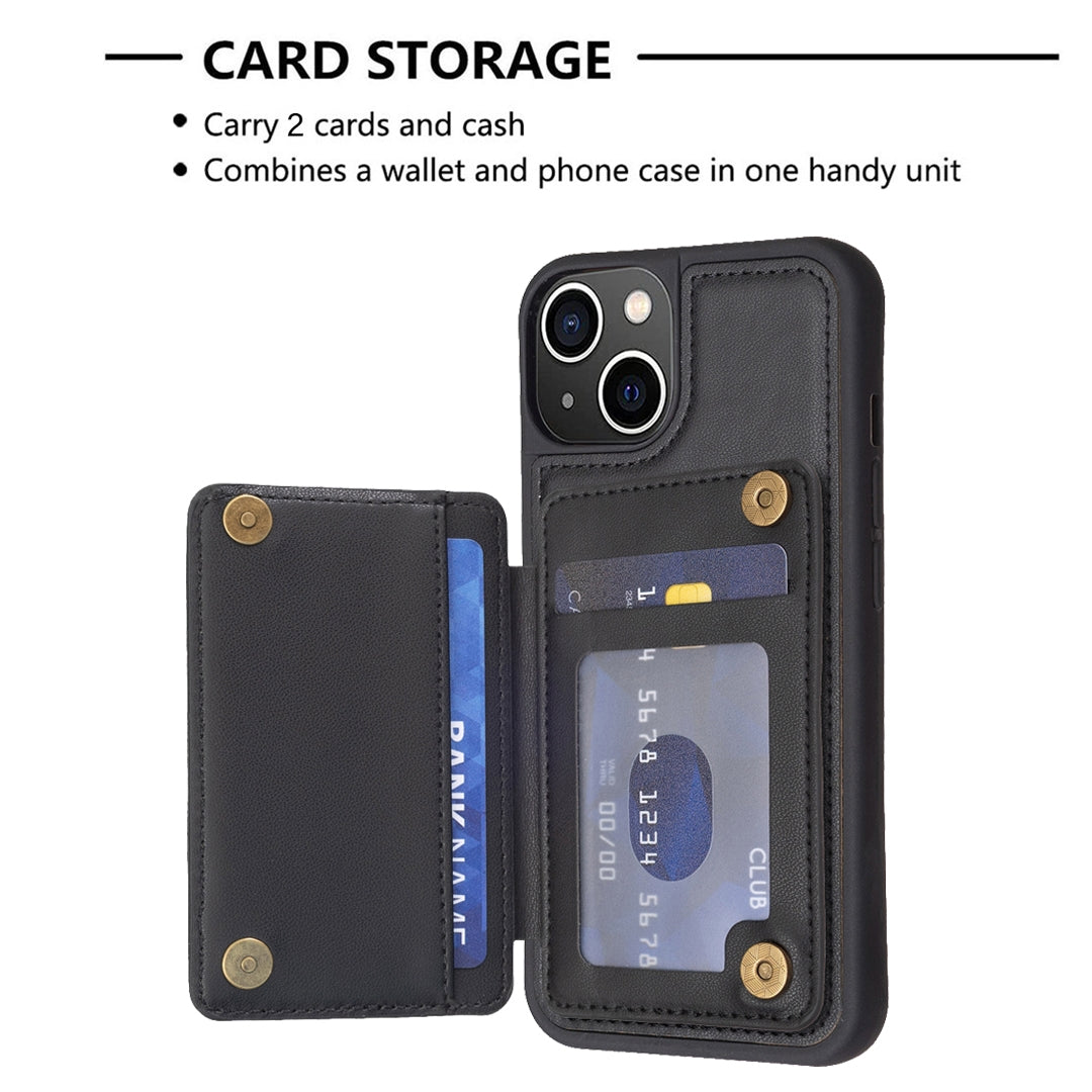 ELECTROPRIME For iPhone 15 BF26 Wave Pattern Card Bag Holder Phone Case(Black)