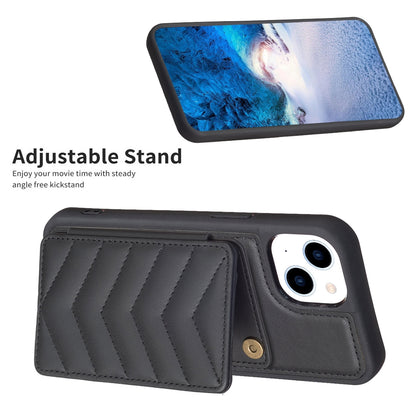 ELECTROPRIME For iPhone 15 BF26 Wave Pattern Card Bag Holder Phone Case(Black)