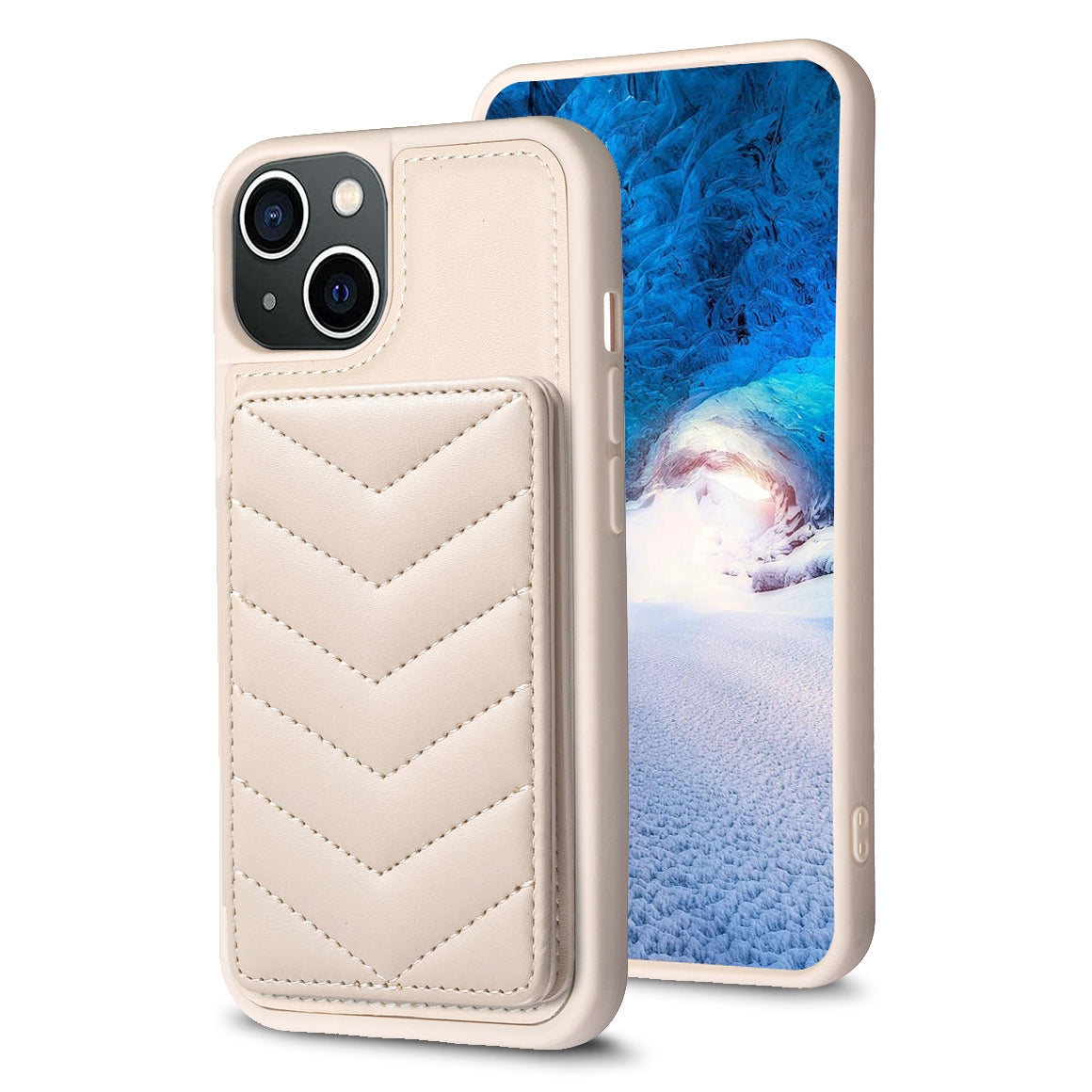 ELECTROPRIME For iPhone 15 BF26 Wave Pattern Card Bag Holder Phone Case(Beige)