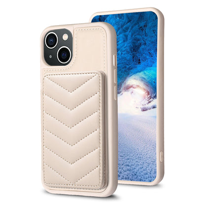 ELECTROPRIME For iPhone 15 BF26 Wave Pattern Card Bag Holder Phone Case(Beige)