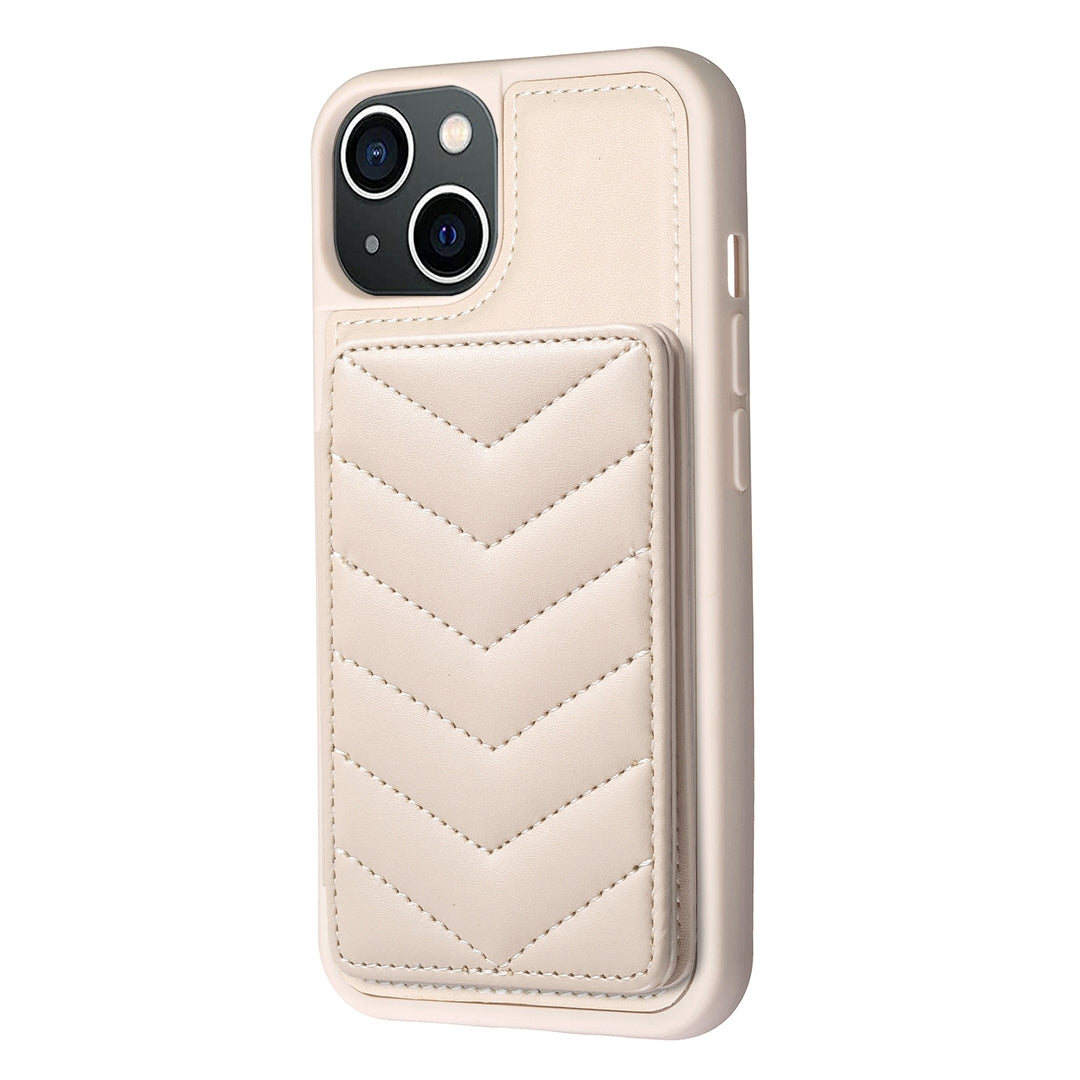ELECTROPRIME For iPhone 15 BF26 Wave Pattern Card Bag Holder Phone Case(Beige)